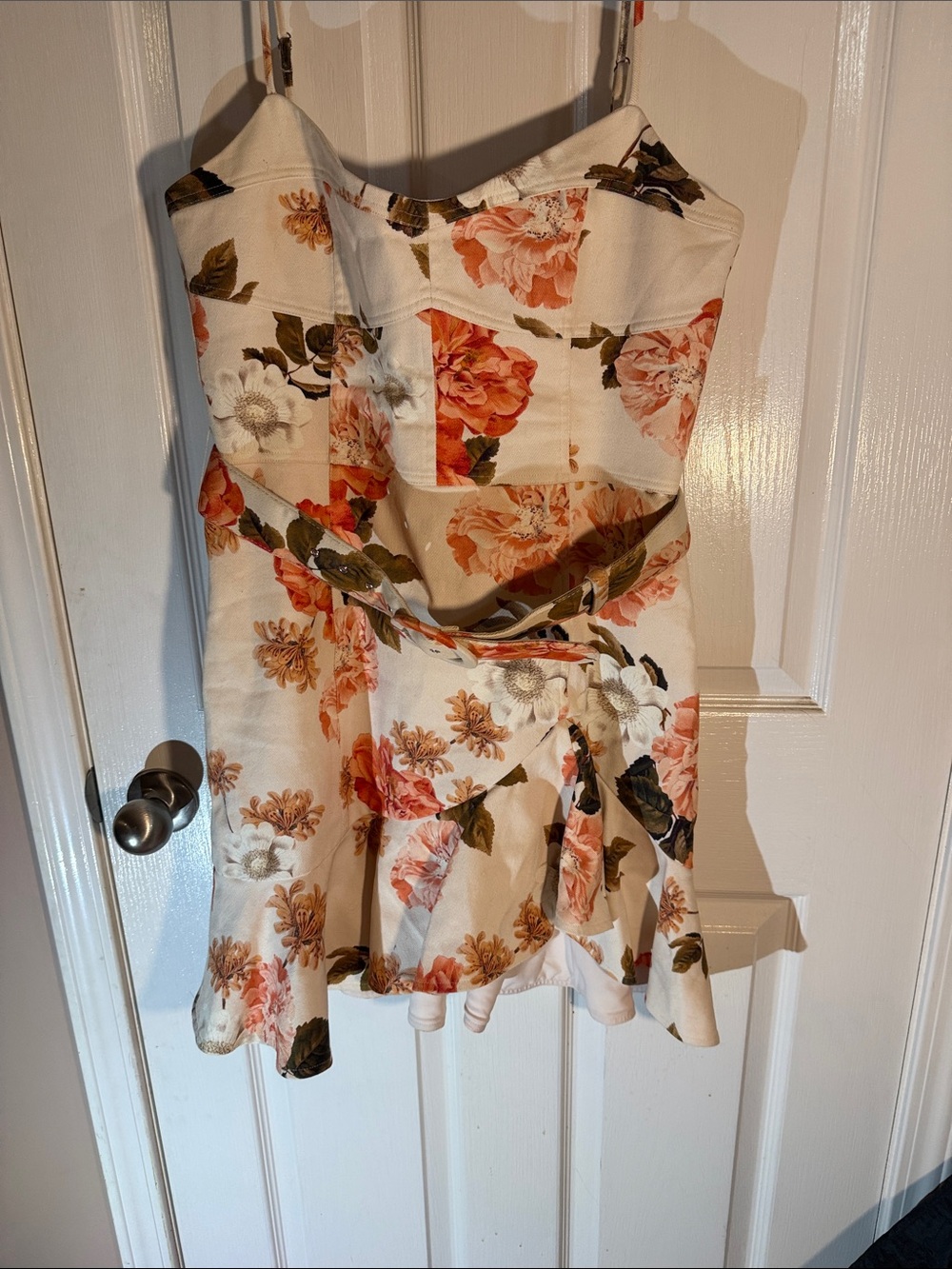 NICHOLAS White Floral Mini Dress with Pink & Green Accents